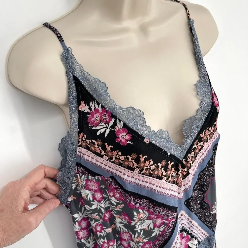 Intimately Free People NEW Stevie Printed Maxi Slip Dress Sz M Lace Graphite